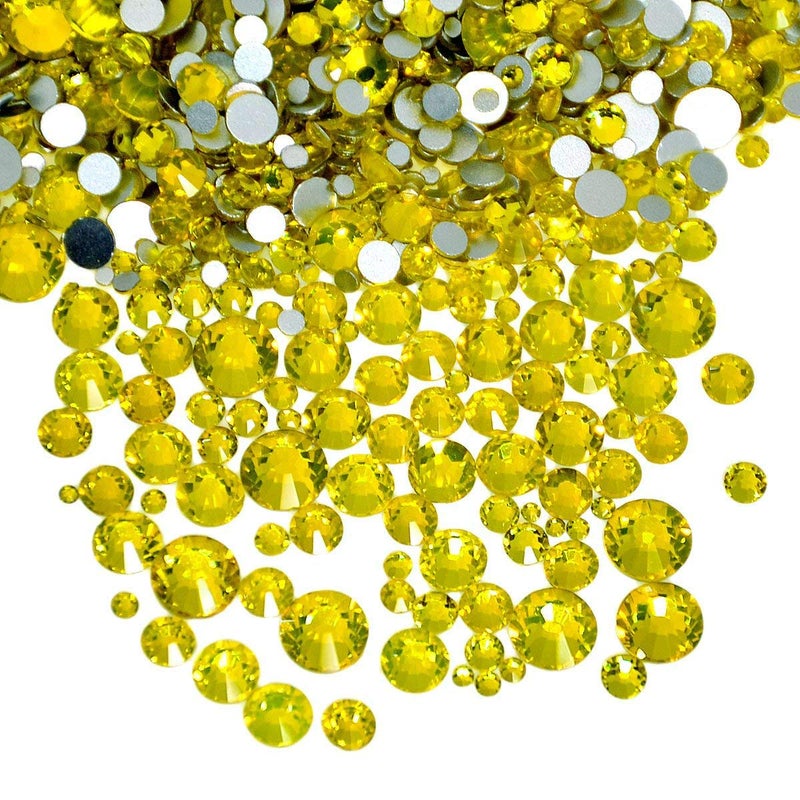AD Beads 1440 Pieces Mixed Size No Hotfix Glue on Quality Glass Flatback Rhinestones Round Crystal Gems (21 Citrine)